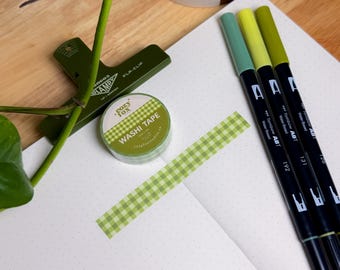 Matcha Green Gingham Washi Tape -  Stationary for Journals and Scrapbooking