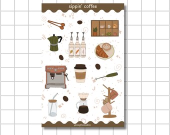 Sippin' Coffee Sticker Sheet - Journaling Stickers