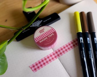 Strawberry Gingham Washi Tape -  Stationary for Journals and Scrapbooking
