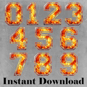 Flame Baseball Numbers PNG 0-9 | Fire Jersey Numbers (Instant Download)