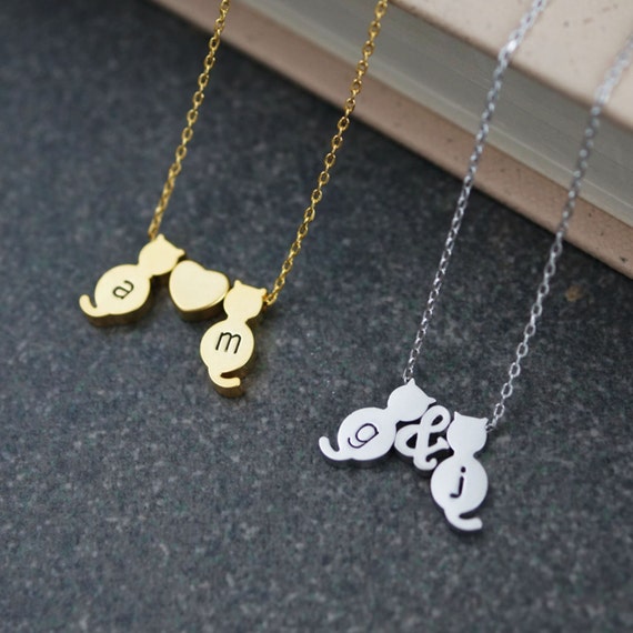 Personalized Kitty Cats Necklace initial Necklace monogram Etsy