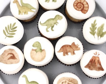 Dinosaurus cupcake of koekjes – aquarel dino feestset (10 st) topper