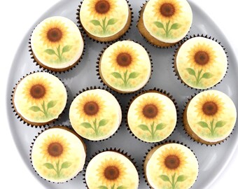 10 Sunflower Edible Cupcake/ Cookie/Drink Toppers, Edible Wafer Paper