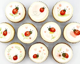 Ladybug Edible Cupcake/ Cookie/Drink Toppers, Edible Wafer Paper (10 pc)