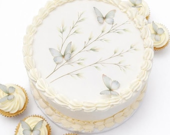 Lámina de azúcar para tartas con forma de rama elegante, adorno comestible de mariposa opcional.