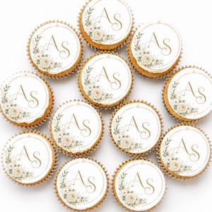 Adornos comestibles de papel con monograma de boda personalizado para cupcakes, iniciales personalizadas para despedida de soltera (12 unidades) Adornos comestibles de papel para cupcakes, bebidas y galletas