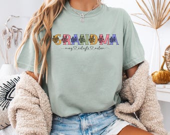 Maglietta personalizzata con scritta "Nonna Floreale", regalo per la Festa della Mamma, maglietta con i nomi dei nipoti, maglietta con scritta "Nonna Floreale", maglietta con nome personalizzato, regalo di compleanno