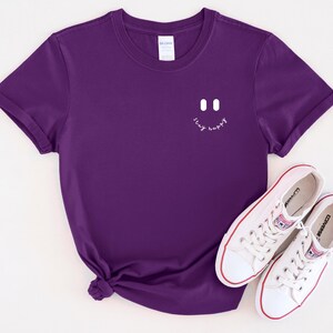 Stay Happy Smiley Face Softstyle T-Shirt, Good Vibes Shirt, Cute Smile Shirt, Positive Motivational Shirt, Minimalist Gifts, Gift For Her