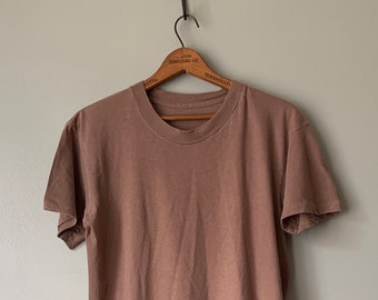 1980s Tan Blank Military Tee / vintage 80's plain basic brown single stitch t shirt medium