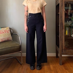 Vintage US Navy Wool Pants / 60's 1960s Navy Blue Wide Leg Sailor