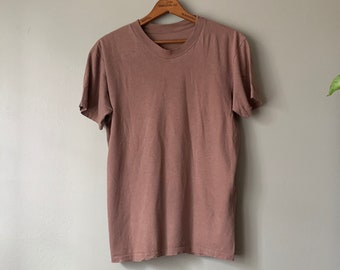 1980s Tan Blank Military Tee / vintage 80's plain basic brown single stitch t shirt medium