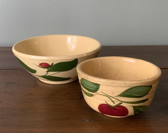 1940s Earthware Small Bowls set of 2 / vintage antique hand thrown ceramic bowls 4” - 6”