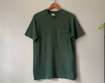 1990s BVD Green Pocket Tee / vintage 90's basic plain blank single stitch worn in t shirt medium made in USA