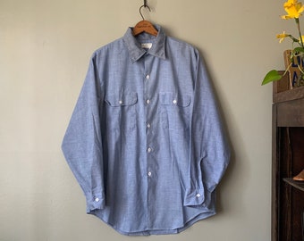 1970s Big Mac Chambray Work Shirt / vintage 70's workwear button up denim blue large