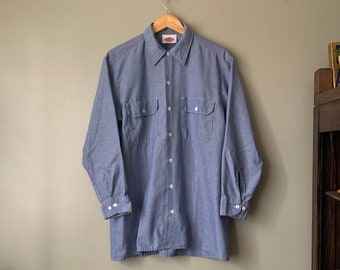 1990s Dickies Chambray Work Shirt / vintage 90's button up workwear made in USA large