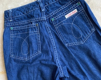 Late 1970's Calvin Klein Jeans / vintage 70s blue denim pants high waist contrast stitching petite waist 23"