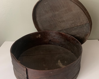 1800s Antique Large Bentwood Pantry Box / 19th century early primitive wood shaker style Americana flour grain