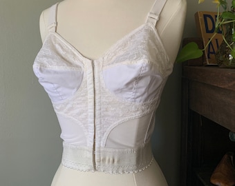 1960s Original QJ Foundation Corset Bra 34B / vintage 60's white cotton nylon front hooks lingerie bra