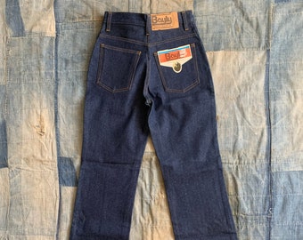 1970’s Deadstock Bayly High Waist Jeans / vintage 70s indigo denim pants bootcut leg waist 26 in