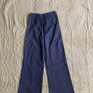 1970s Patty Woodard Flared Pants / vintage 70’s blue high waist bell bottoms waist 23”-24”