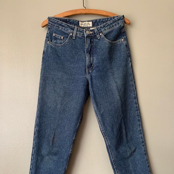 1990s St John's Bay Jeans / vintage 90's petite medium wash tapered leg high waist denim pants waist 28" in