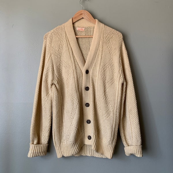 1970s Fisherman Cardigan / vintage 70's acrylic cable knit button down sweater Anderson Little Co.