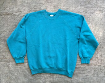 Vintage early 1990s teal Talan sweatshirt - Medium / 80’s 90’s Fruit of the Loom pullover crewneck made in USA