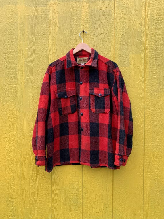 1950s Melton Buffalo Plaid Wool Button up CPO Jacket / Vintage 