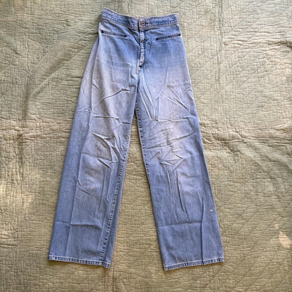 Vintage 1970s Levi’s High Waisted Jeans - waist 28” / 70’s wide leg light wash sailor faded denim Levis made in USA 28x31