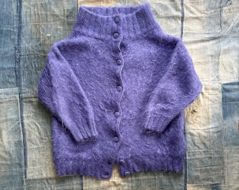 Vintage 1990s Mohair Button Down Sweater by Esprit / 90’s big collar oversized slouchy lavender periwinkle blue Medium Large