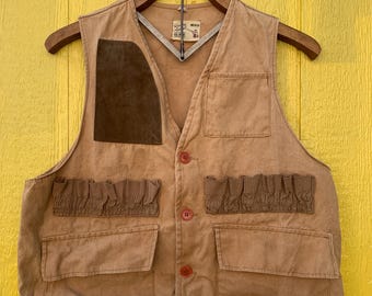 1960s Nesco Hunting Vest / Vintage 60's Tan Cotton Canvas