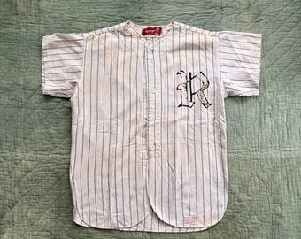 Vintage 1950s Rawlings Baseball Jersey - Large / 50’s 60’s striped cotton baseball shirt made in USA initial R number 39