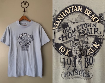 1980 Manhattan Beach 10K Run Tee / vintage 80’s 1980’s New York old hometown fair marathon t shirt size M