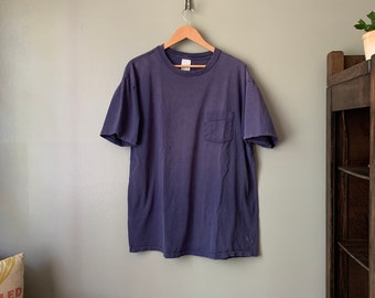 1990s Sun Faded Blue Pocket Tee / vintage 80's fader t shirt extra large XL