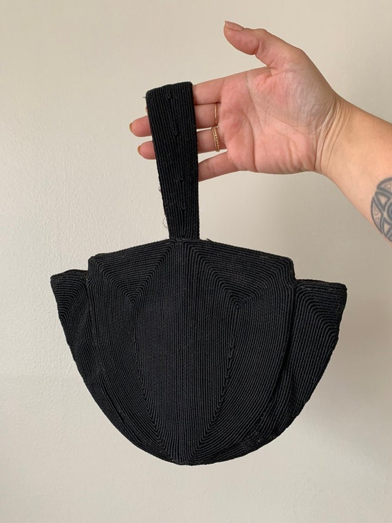 1930s Black Corded Art Deco Hand Purse