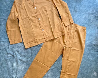 Vintage 1970s Sears Mustard Yellow Pajama Set - Large / 70’s 2 piece men’s pj’s pants and shirt