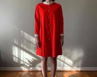 1950s Handmade Red Velvet Babydoll Dress / vintage 50’s trapeze mid century short knee length holiday Christmas dress