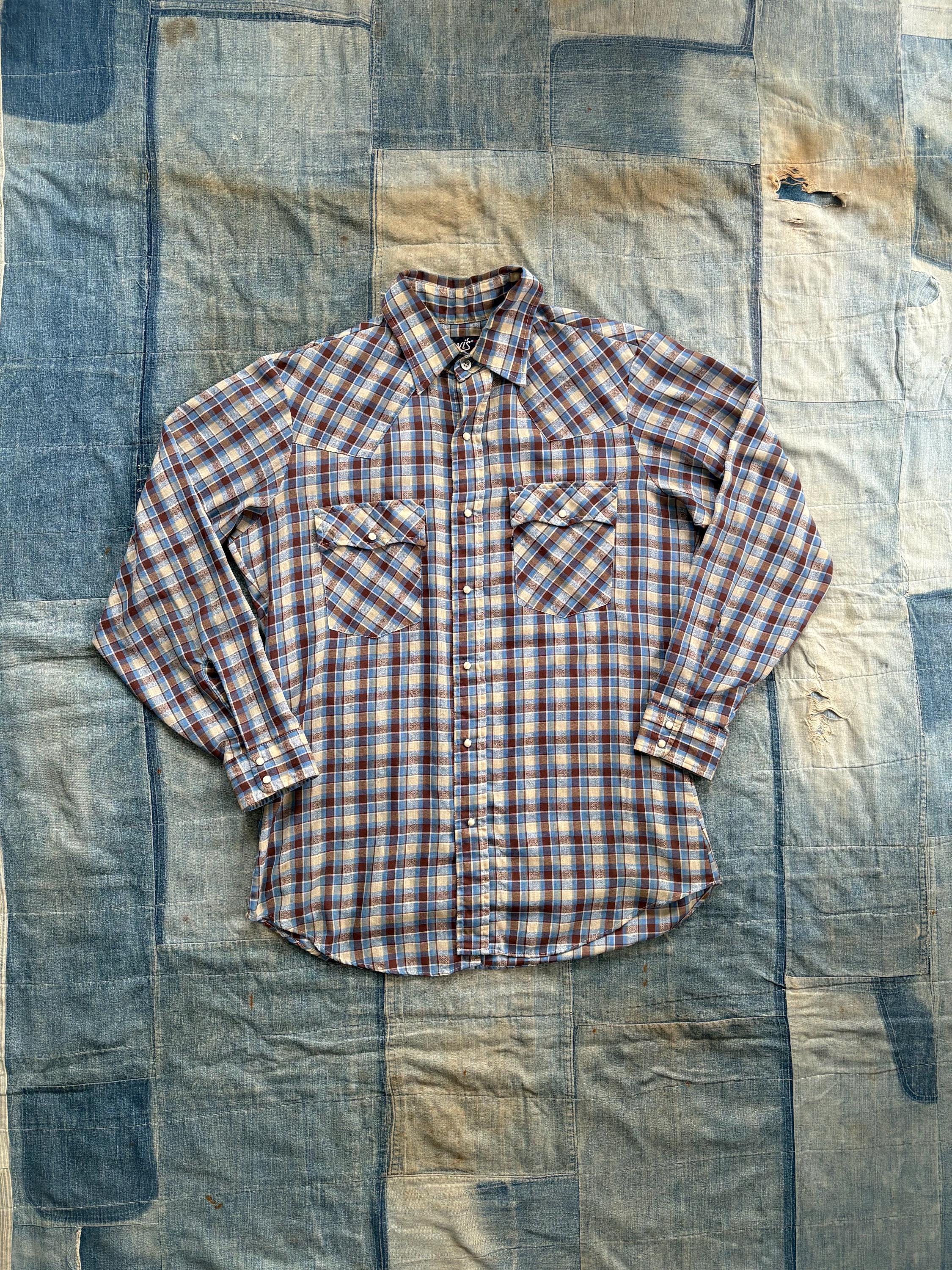 Vintage 1970's Levi's Pearl Snap Western Shirt / 79's Cowboy Plaid