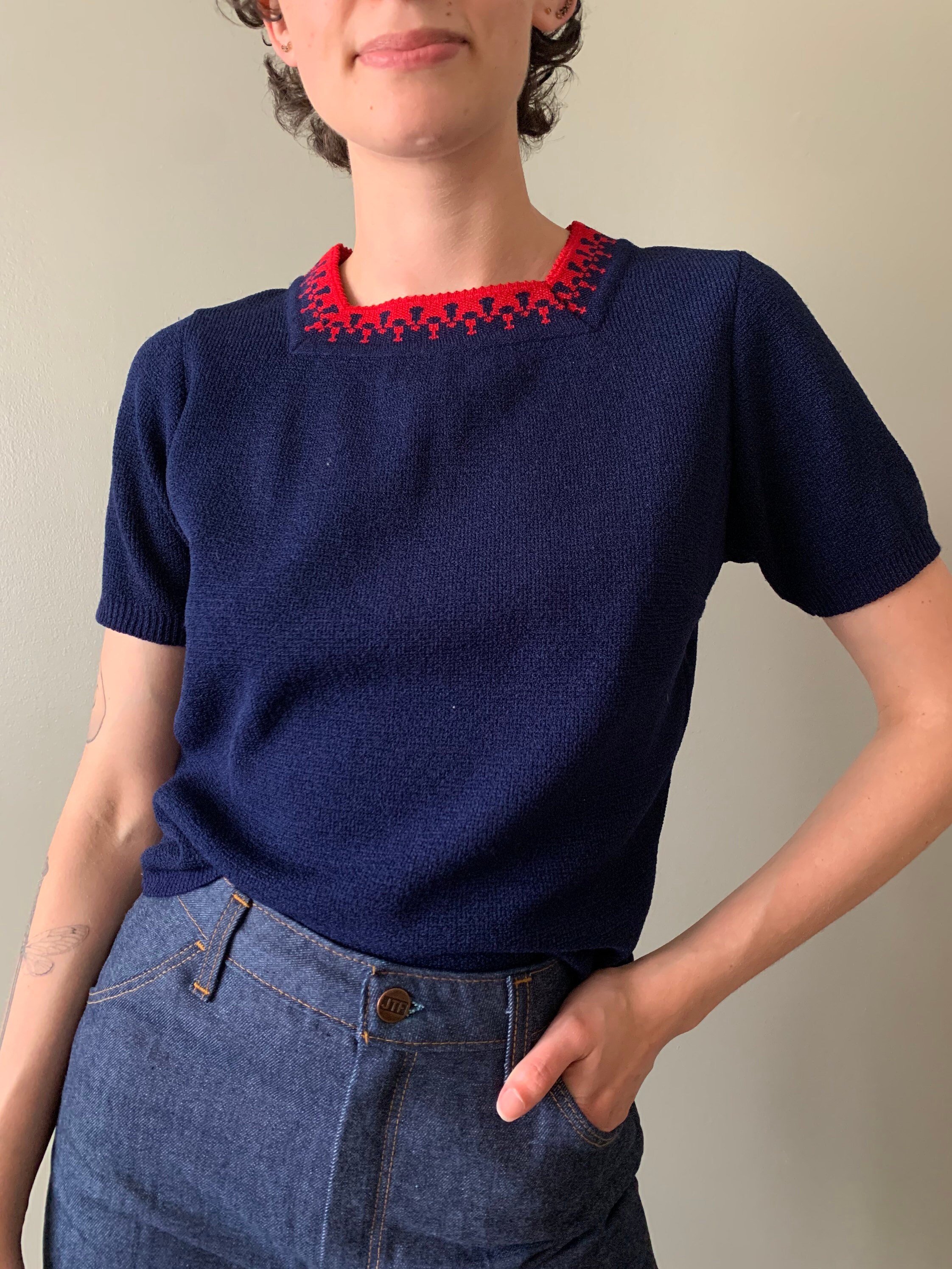Square Neck Knit Top - Etsy