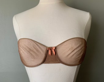1960's Lily of France Strapless Bra 32B/ vintage 60s tan neutral nude see through S-XS