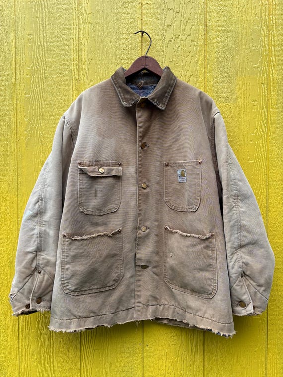 Vintage 1970s Distressed Carhartt Blanket Lined Barn Coat XL / vintage 70’s carhartt made in USA extra large chore jacket size 46 workwear