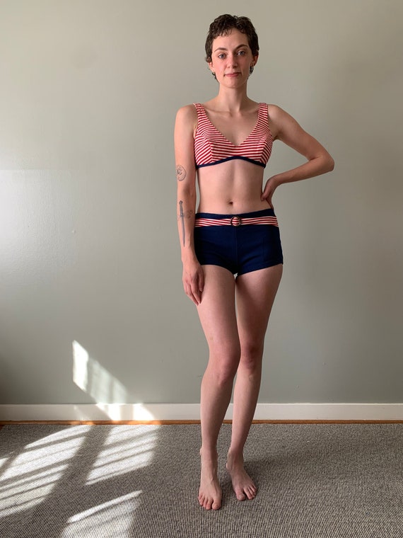 1960s Two Piece Sailor Swimsuit / Vintage 60s Mod Navy Blue Etsy