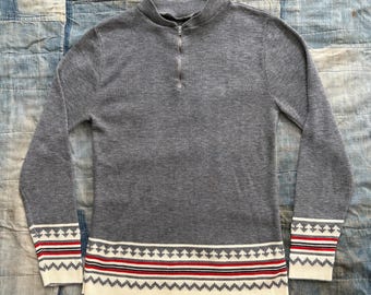 Vintage 1960s Quarter Zip Thin Knit Pullover / 60’s grey knit sweater winter design Medium
