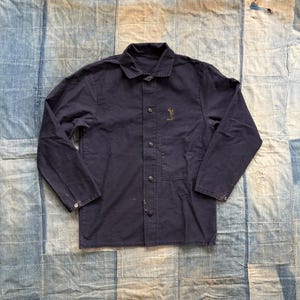 Vintage Navy Blue Chore Jacket / snap up work utility coat workwear size men’s small