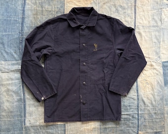 Vintage Navy Blue Chore Jacket / snap up work utility coat workwear size men’s small
