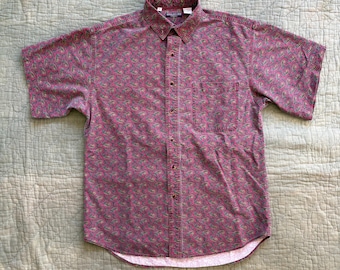 Vintage 1990s Bugle Boy Paisley Short Sleeve Shirt / 90’s button up cotton oxford Large