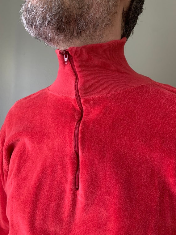 1960s Red Velour Quarter Zip Sweater / vintage 60’s l… Gem