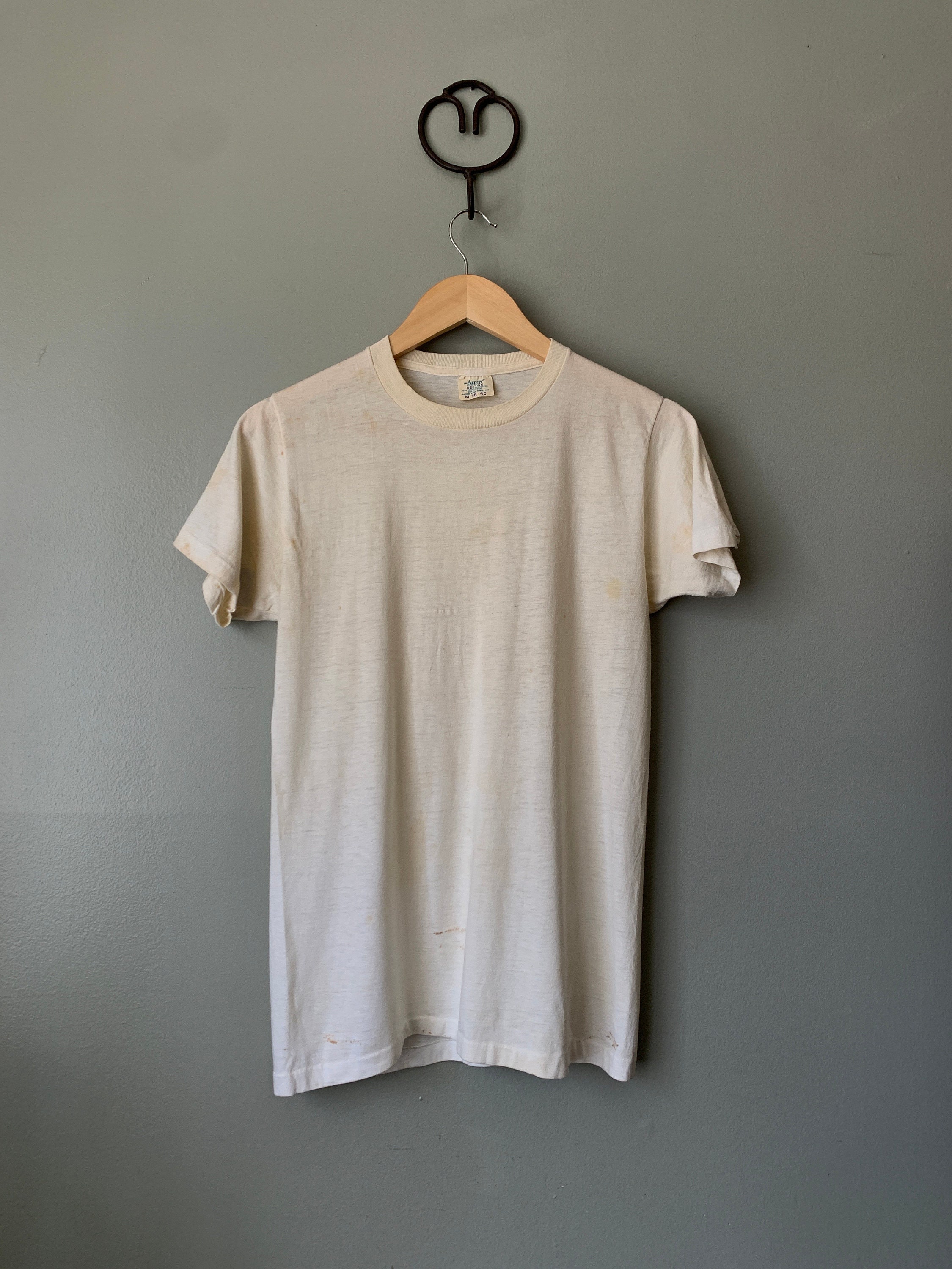 1970s Arrow Brand White Blank Tee / Vintage 70's Distressed