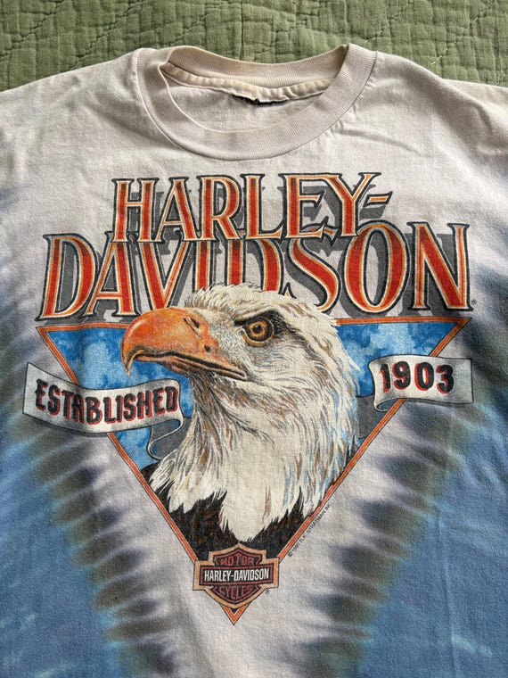 Vintage 1991 Harley Davidson Muskegon Michigan Tie Dye Tee Small