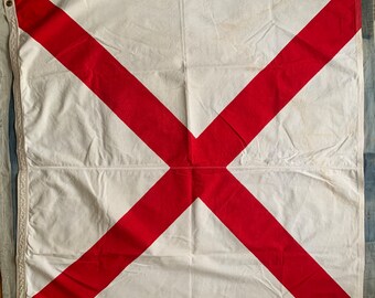 1960s Large Canvas Alabama Flag / vintage 60's white Red Cross Alabama state square flag